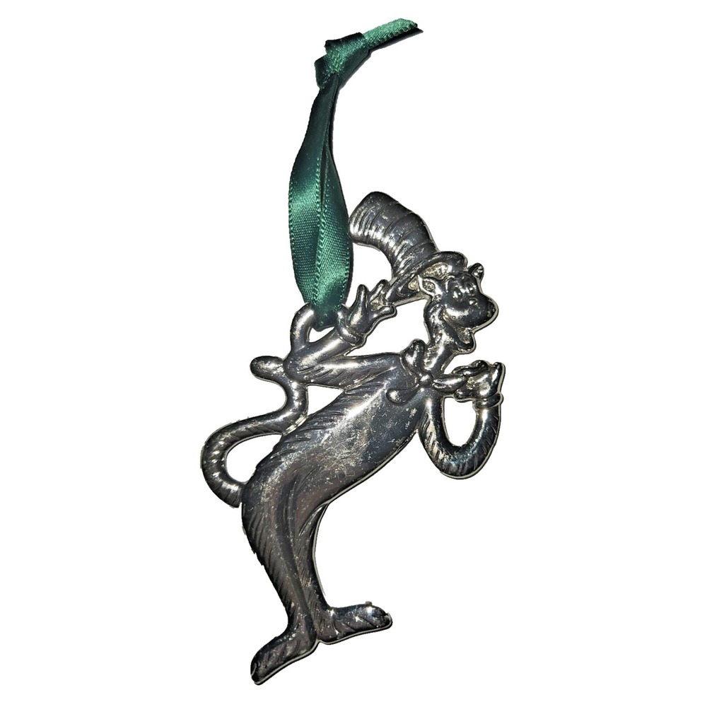 Vintage Official Dr. Seuss Cat in the Hat Silver Plated Christmas Ornament 3.5"